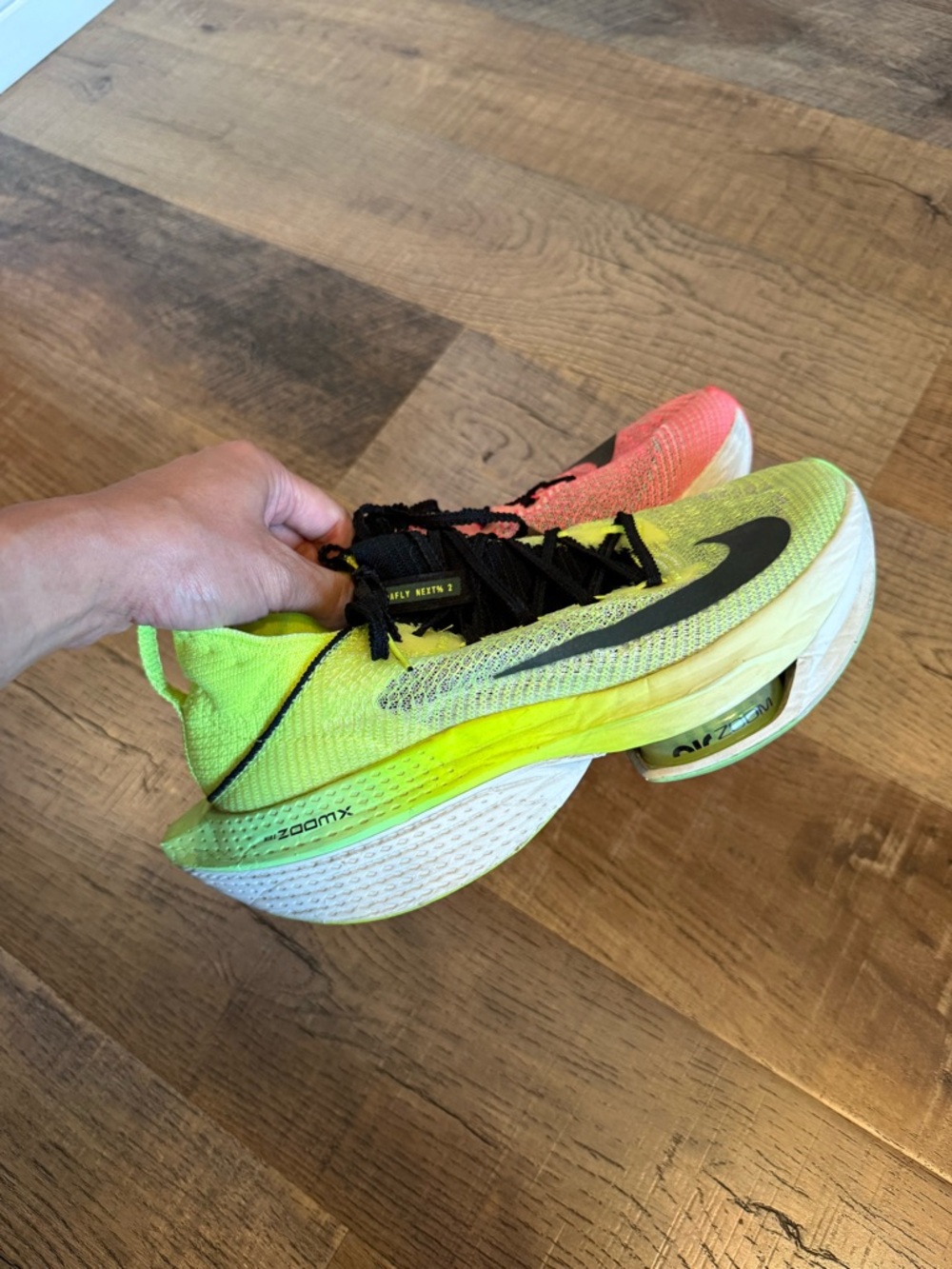 Nike Dual-Color Alphaflys Running Shoes in Hot Pink and Neon Yellow - Picture 6 of 7